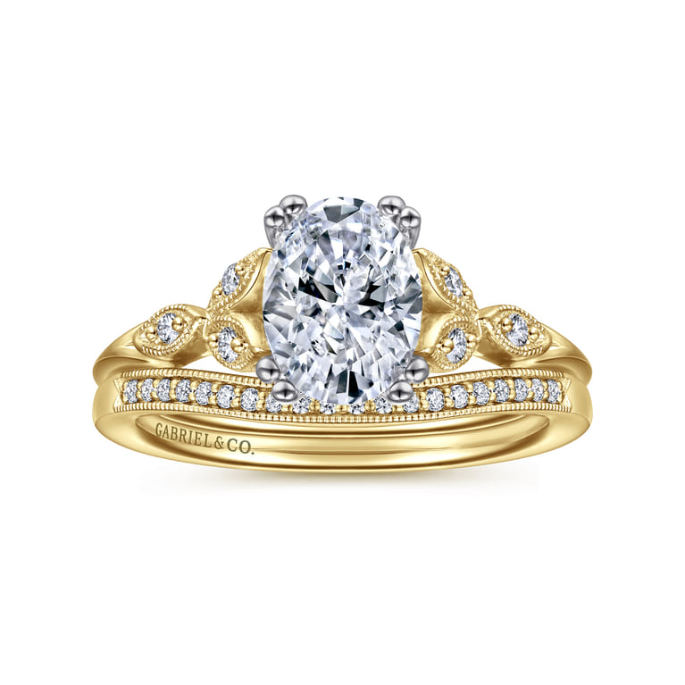 Celia - 14K White-Yellow Gold Oval Diamond Engagement Ring - 0.07 ct - Shot 4