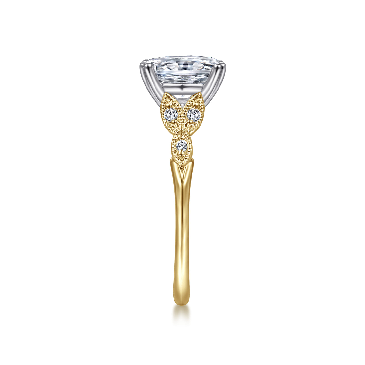 Celia - 14K White-Yellow Gold Oval Diamond Engagement Ring - 0.07 ct - Shot 5