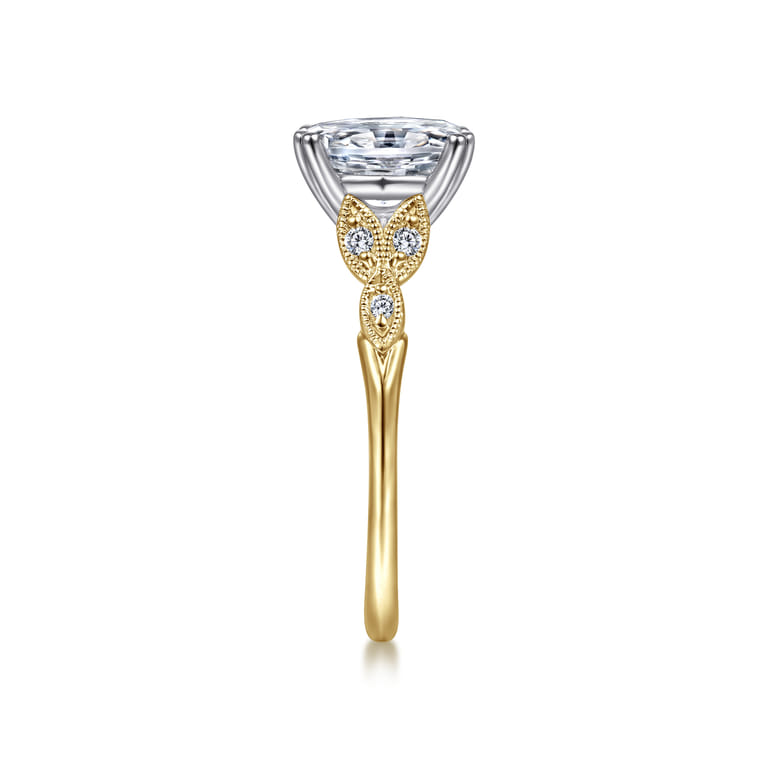 Celia - 14K White-Yellow Gold Oval Diamond Engagement Ring - 0.07 ct - Shot 5
