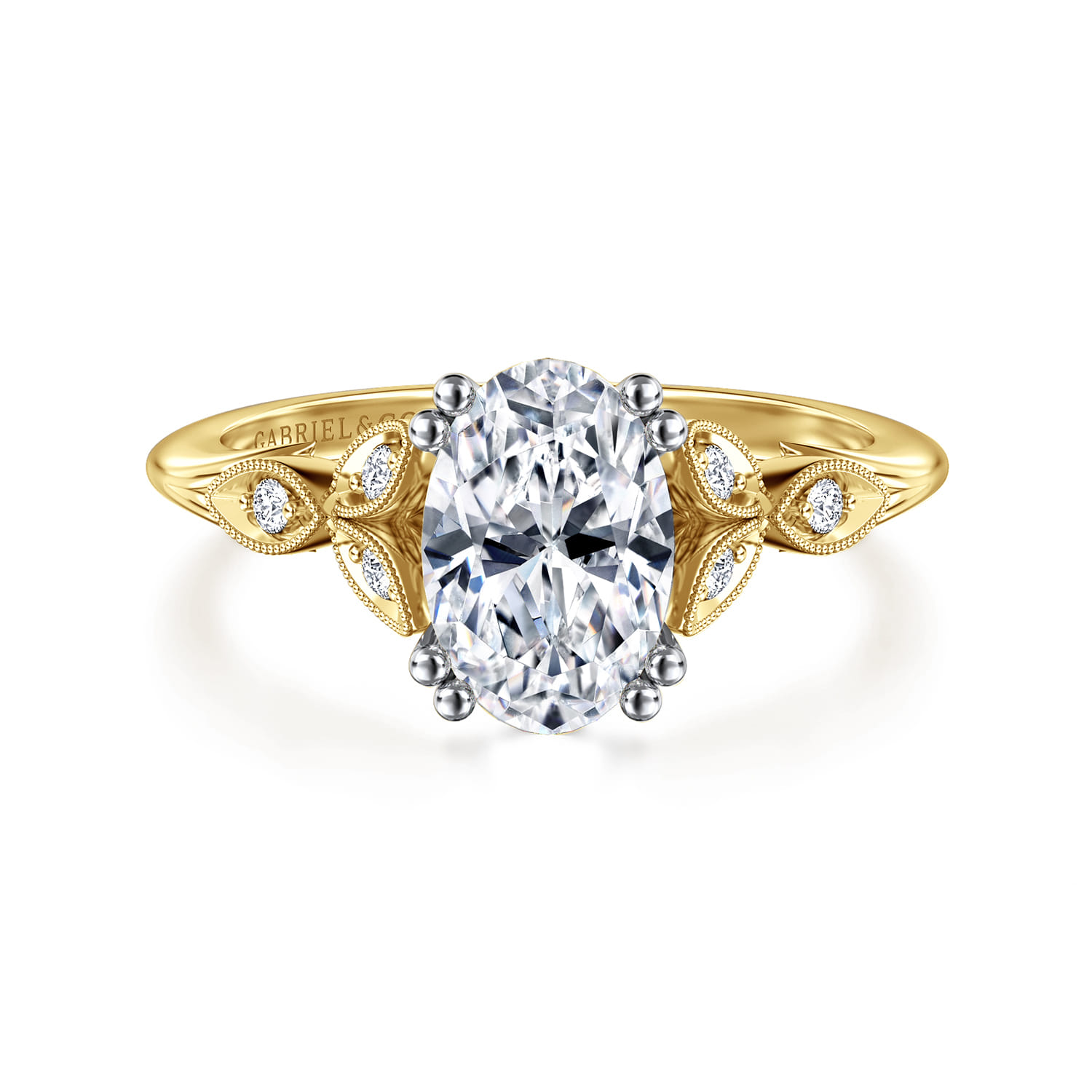 Celia - 14K White-Yellow Gold Oval Diamond Engagement Ring - 0.08 ct - Shot 1
