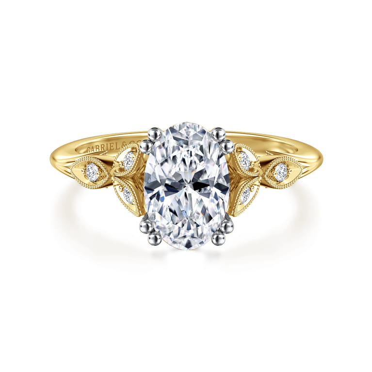 Celia - 14K White-Yellow Gold Oval Diamond Engagement Ring - 0.08 ct - Shot 1