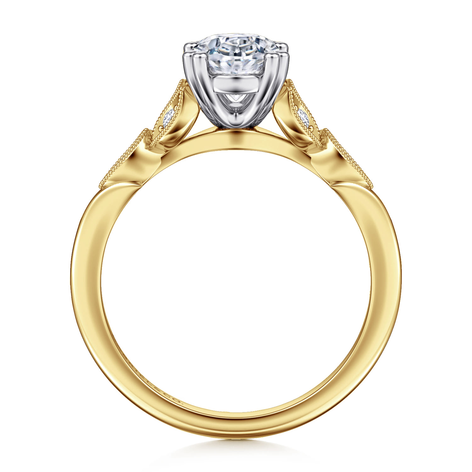 Celia - 14K White-Yellow Gold Oval Diamond Engagement Ring - 0.08 ct - Shot 2