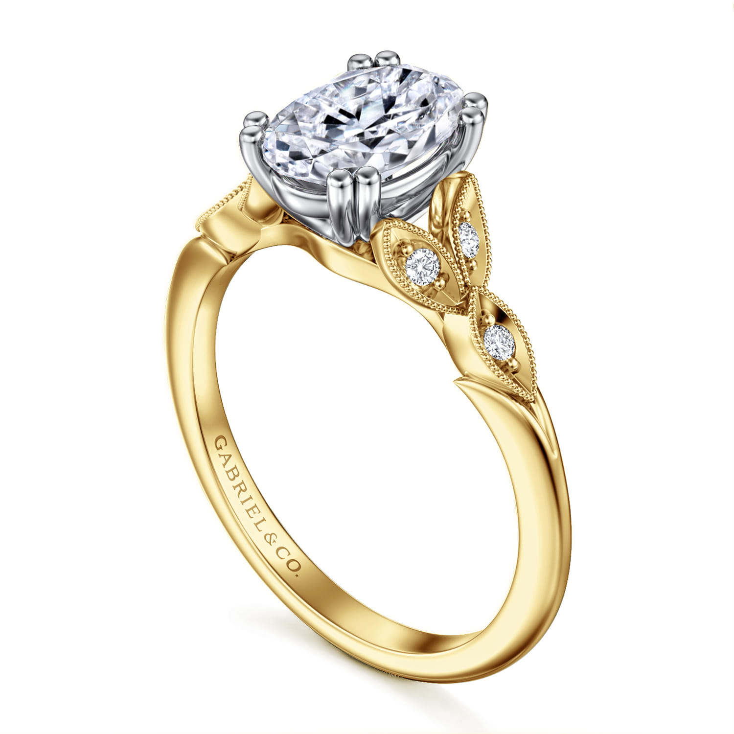 Celia - 14K White-Yellow Gold Oval Diamond Engagement Ring - 0.08 ct - Shot 3