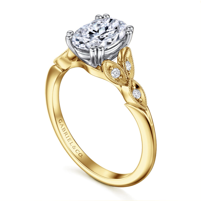 Celia - 14K White-Yellow Gold Oval Diamond Engagement Ring - 0.08 ct - Shot 3