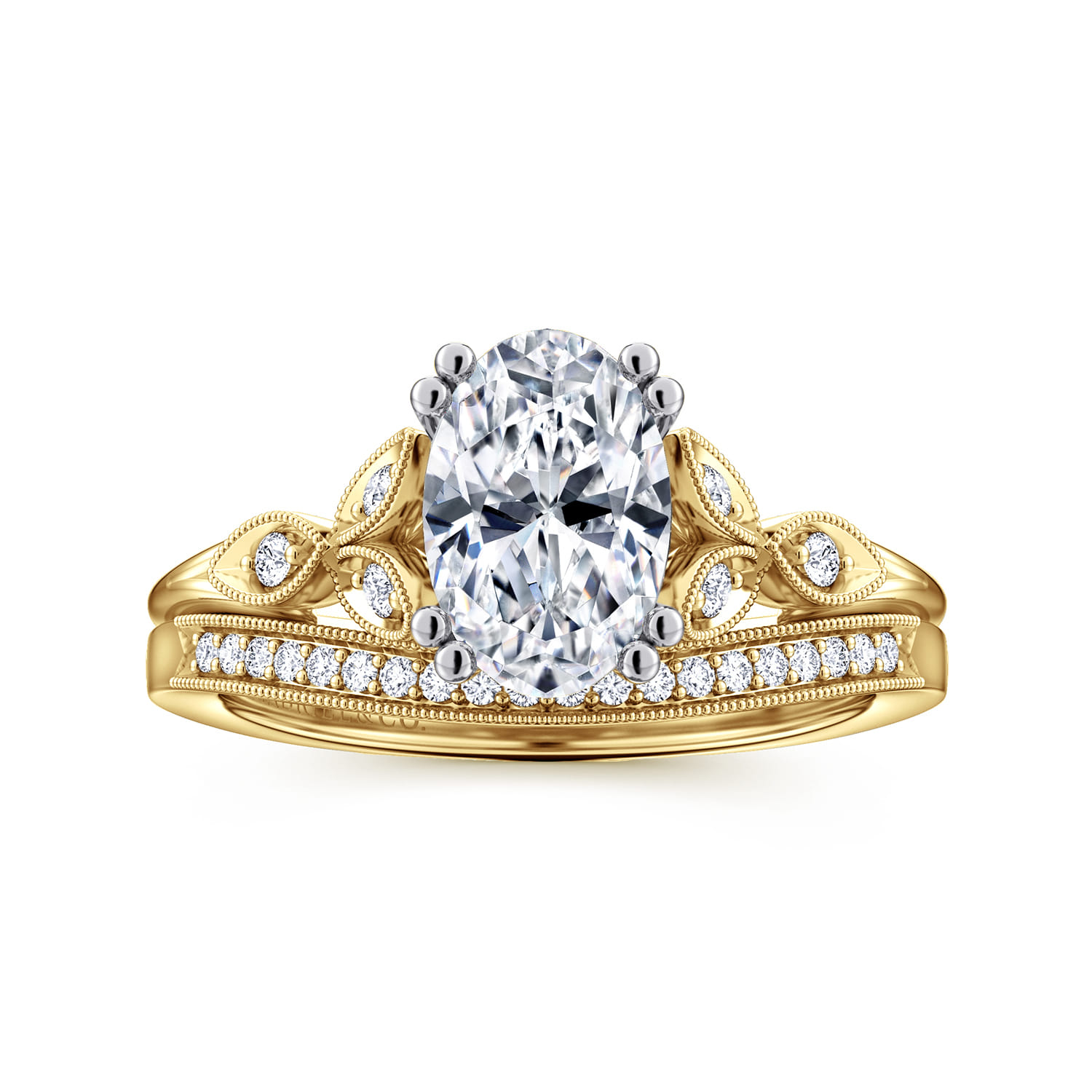 Celia - 14K White-Yellow Gold Oval Diamond Engagement Ring - 0.08 ct - Shot 4