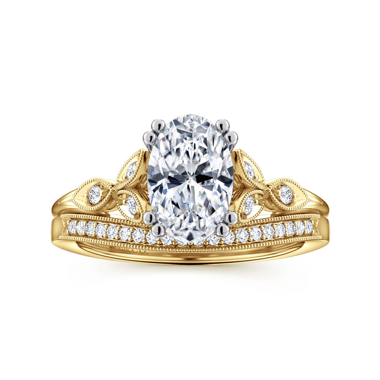 Celia - 14K White-Yellow Gold Oval Diamond Engagement Ring - 0.08 ct - Shot 4