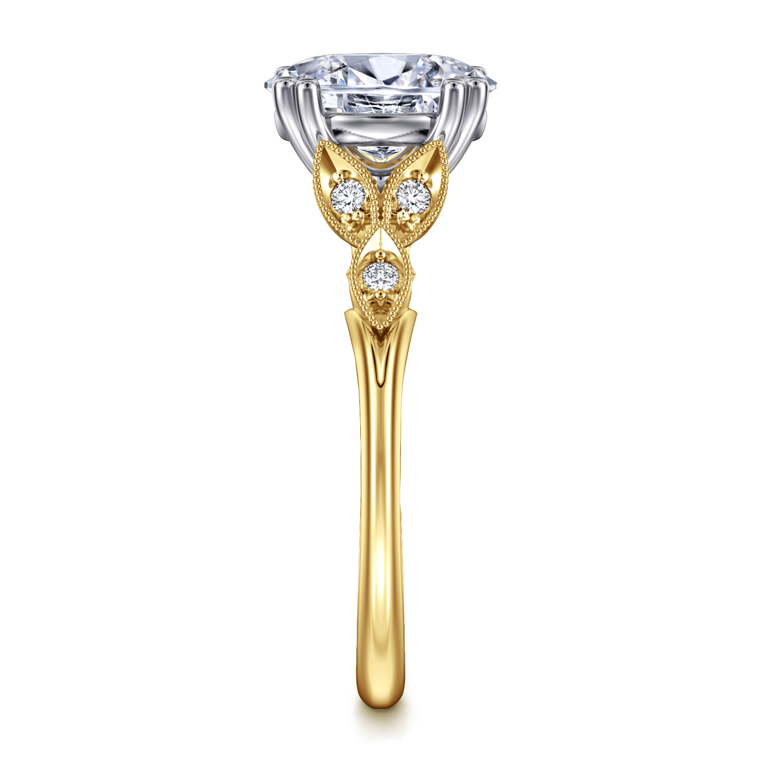 Celia - 14K White-Yellow Gold Oval Diamond Engagement Ring - 0.08 ct - Shot 5
