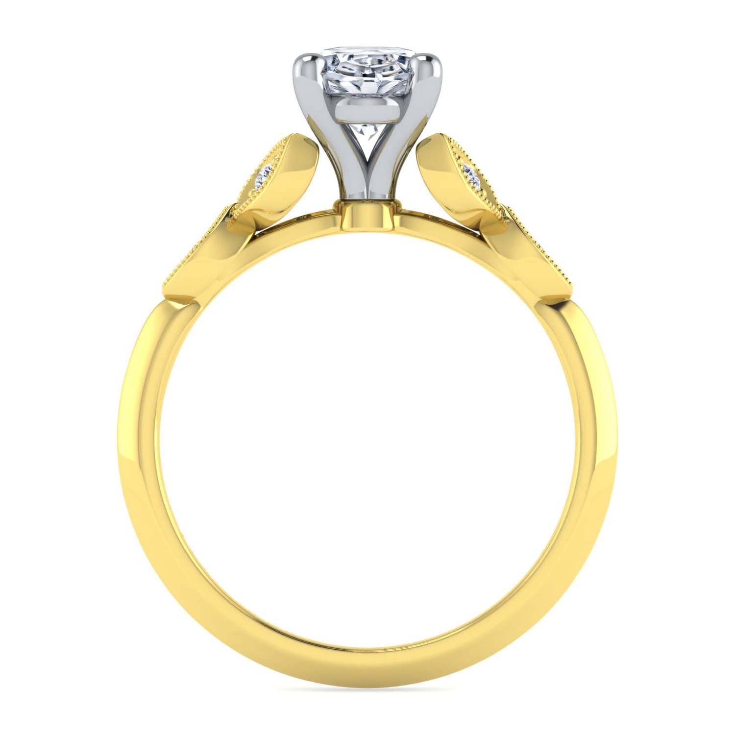 Eliza - Vintage Inspired 14K White-Yellow Gold Split Shank Oval Diamond Engagement Ring - 0.07 ct - Shot 2
