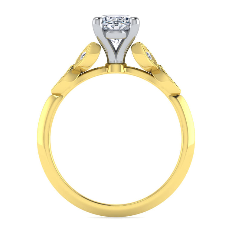 Eliza - Vintage Inspired 14K White-Yellow Gold Split Shank Oval Diamond Engagement Ring - 0.07 ct - Shot 2