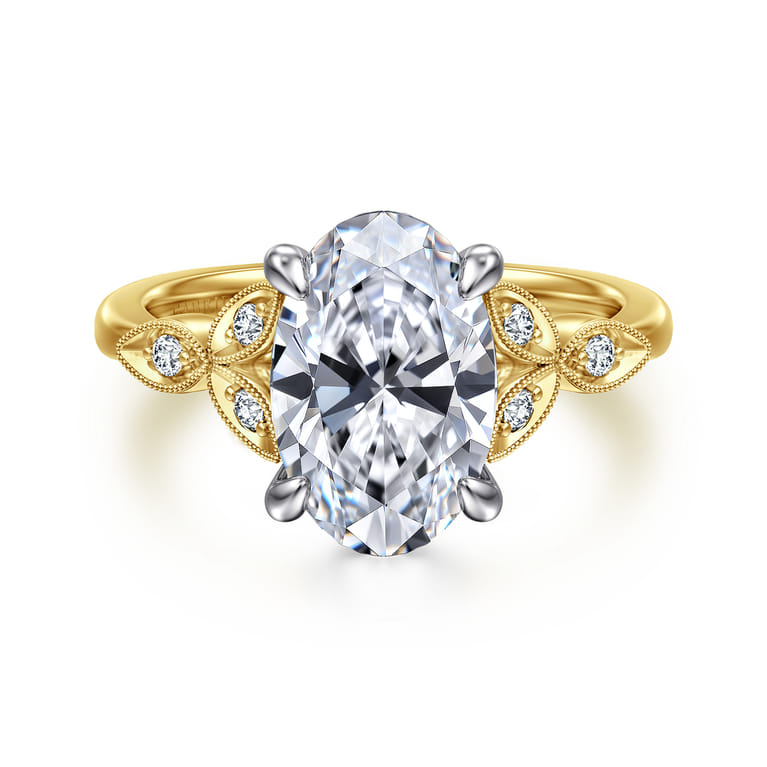 Brigida - Vintage Inspired 14K Yellow Gold Oval Diamond Engagement Ring - 0.18 ct - Shot 1