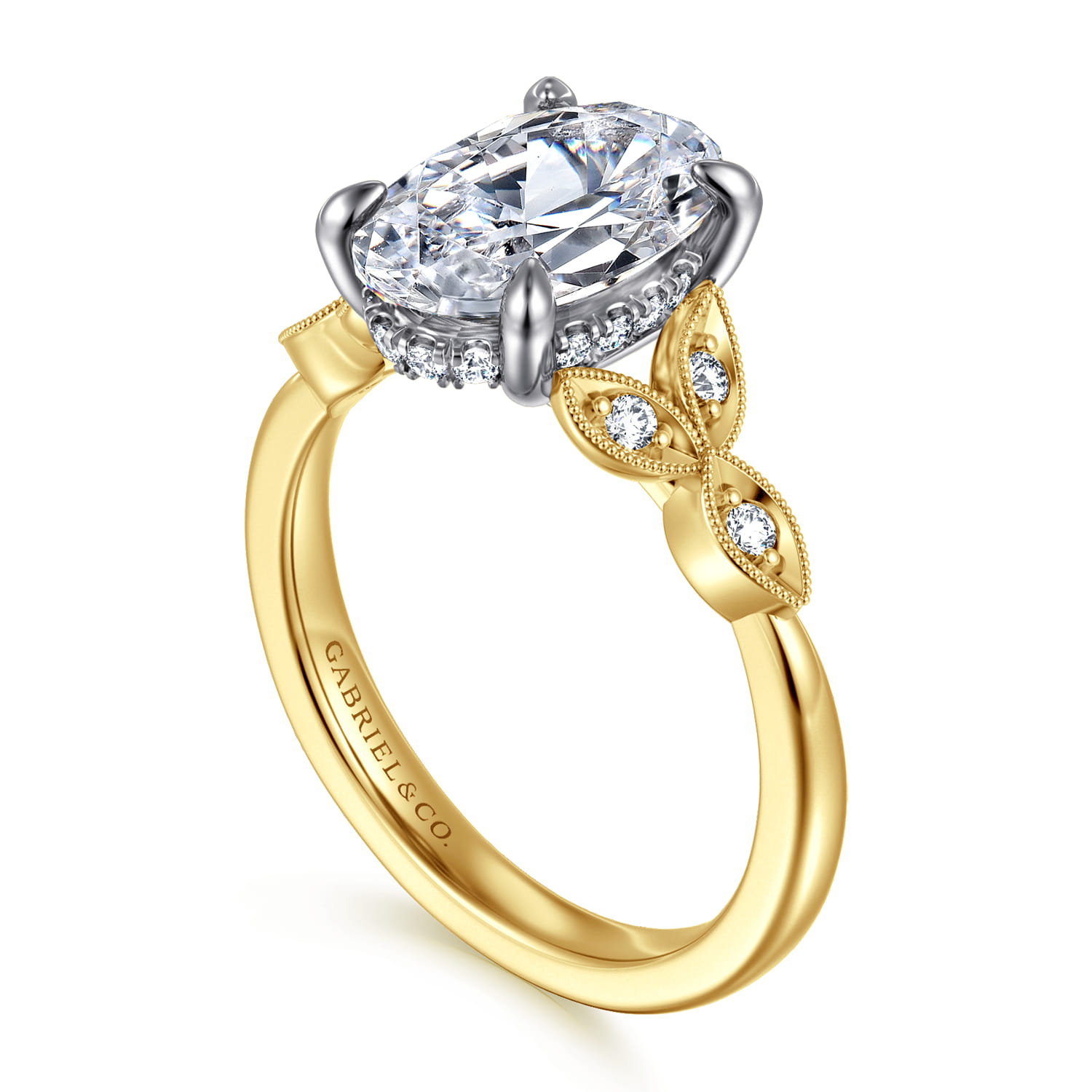 Brigida - Vintage Inspired 14K Yellow Gold Oval Diamond Engagement Ring - 0.18 ct - Shot 3