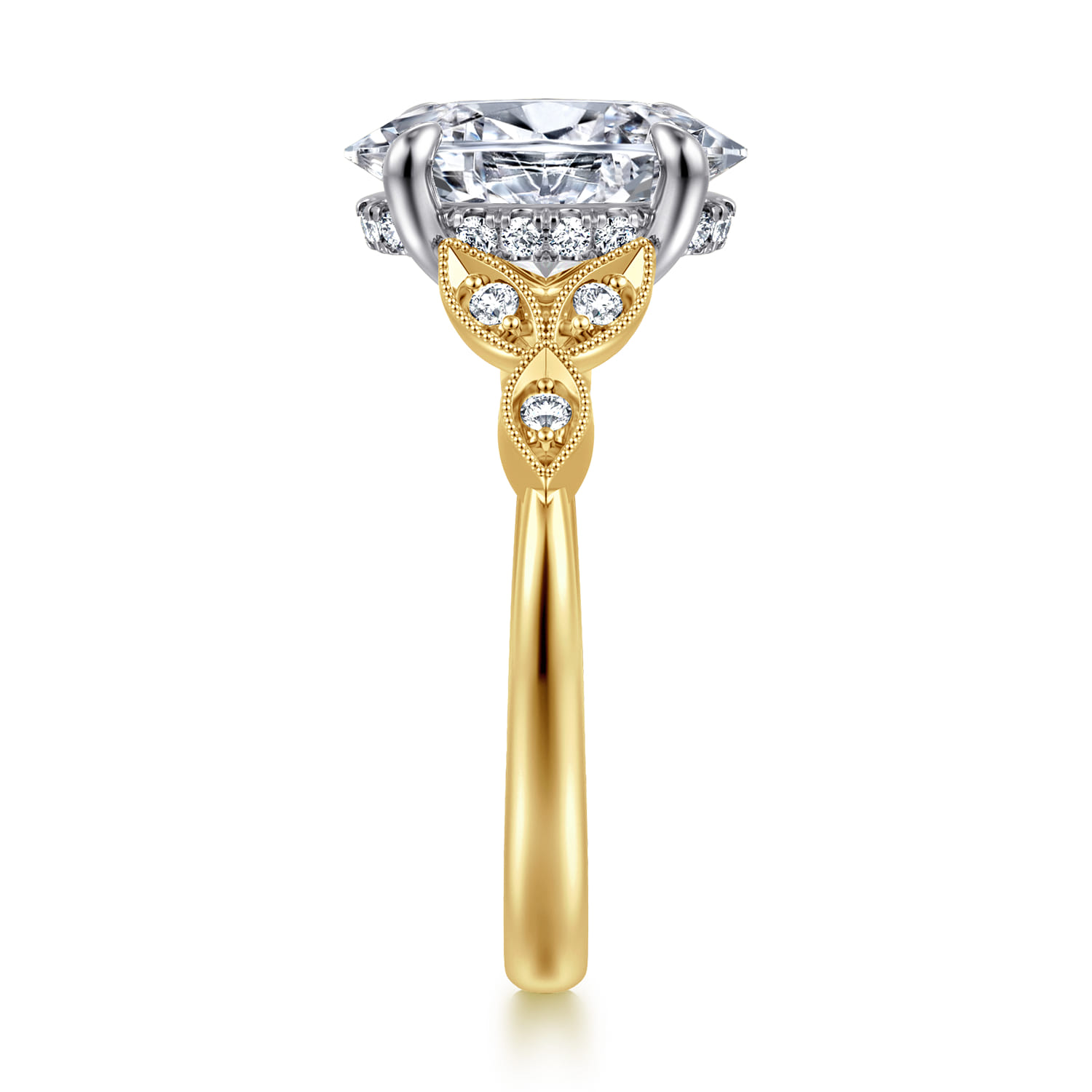 Brigida - Vintage Inspired 14K Yellow Gold Oval Diamond Engagement Ring - 0.18 ct - Shot 4