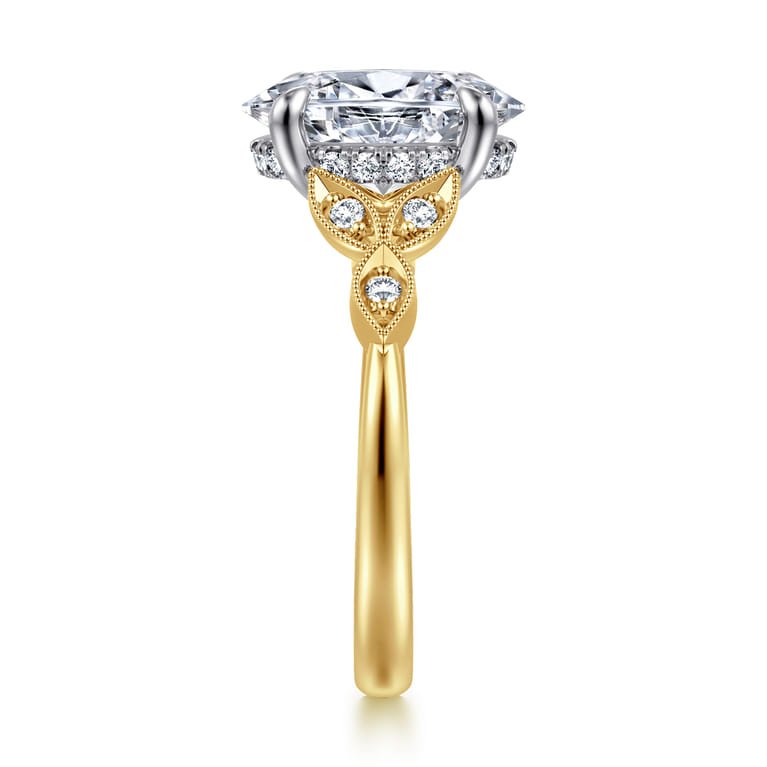 Brigida - Vintage Inspired 14K Yellow Gold Oval Diamond Engagement Ring - 0.18 ct - Shot 4