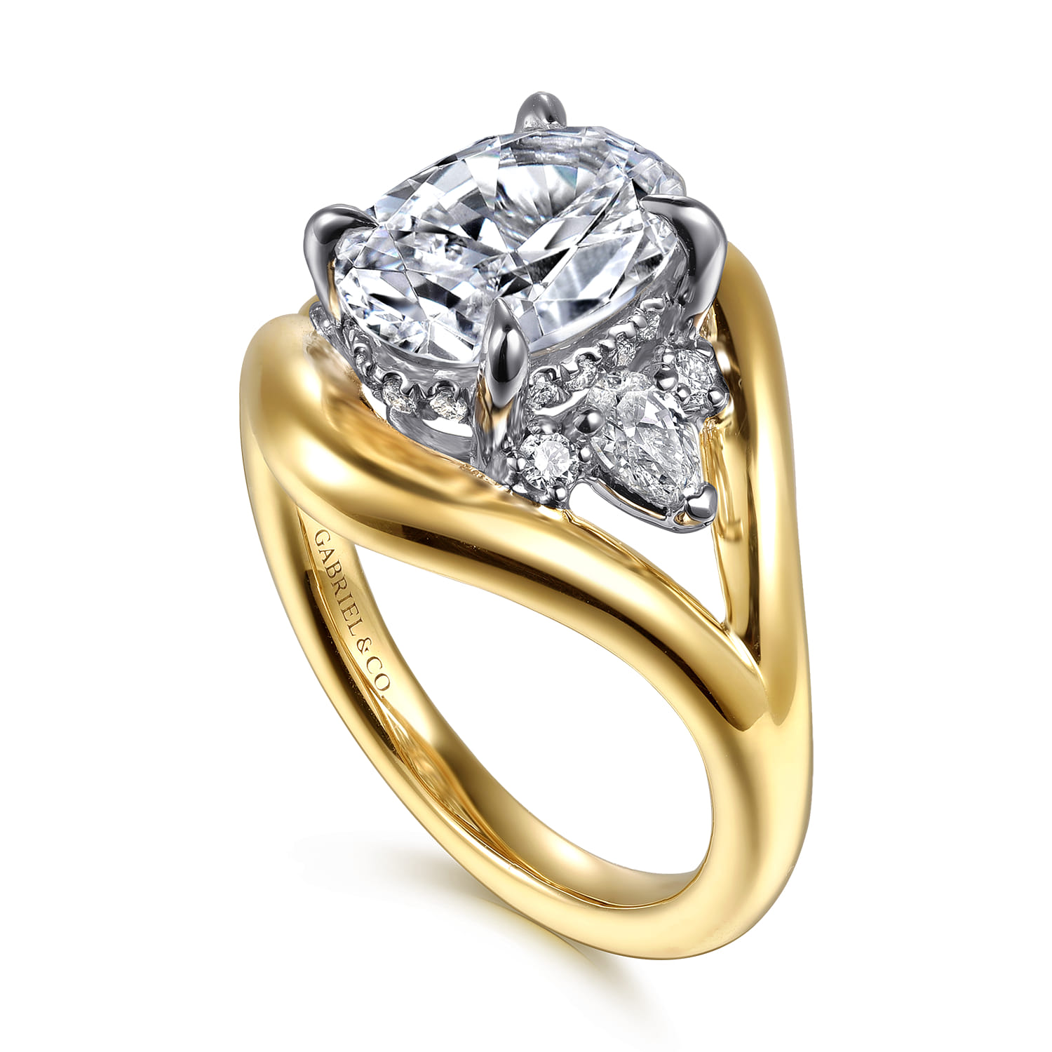 Gail - 14K White-Yellow Gold Oval Diamond Engagement Ring - 0.4 ct - Shot 3