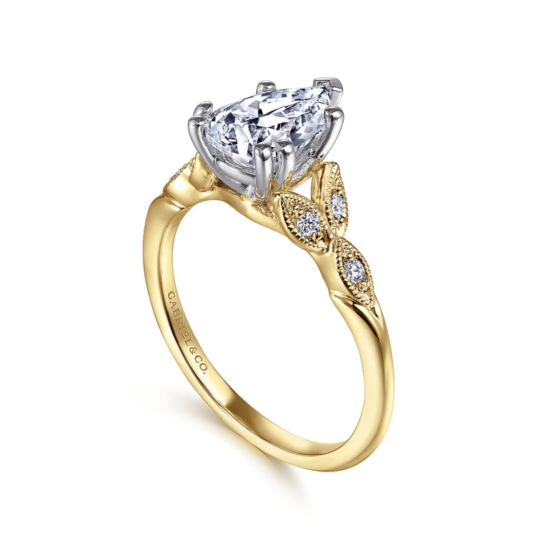 Celia - 14K White-Yellow Gold Pear Shape Diamond Engagement Ring - 0.07 ct - Shot 3