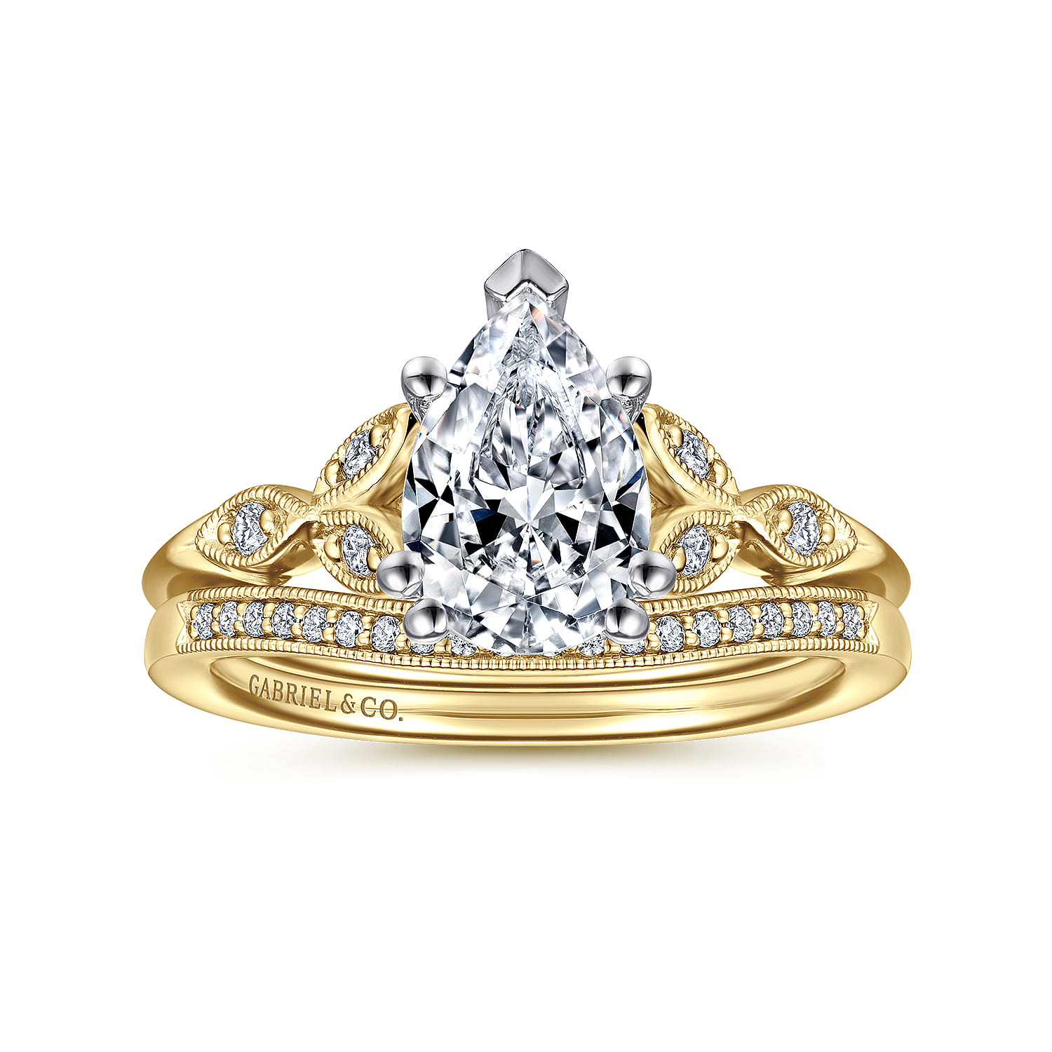 Celia - 14K White-Yellow Gold Pear Shape Diamond Engagement Ring - 0.07 ct - Shot 4