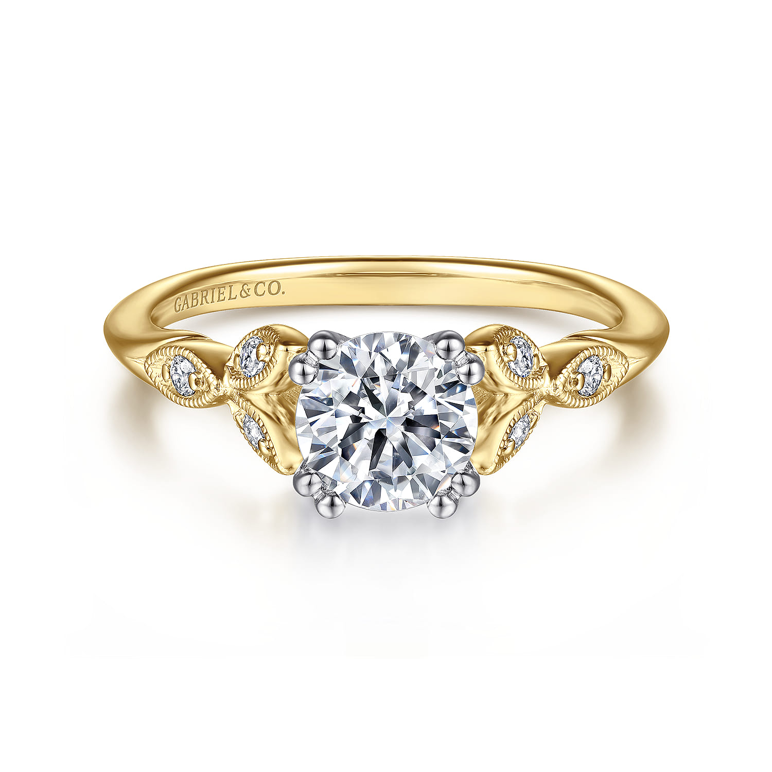Celia - 14K White-Yellow Gold Round Diamond Engagement Ring - 0.07 ct - Shot 1