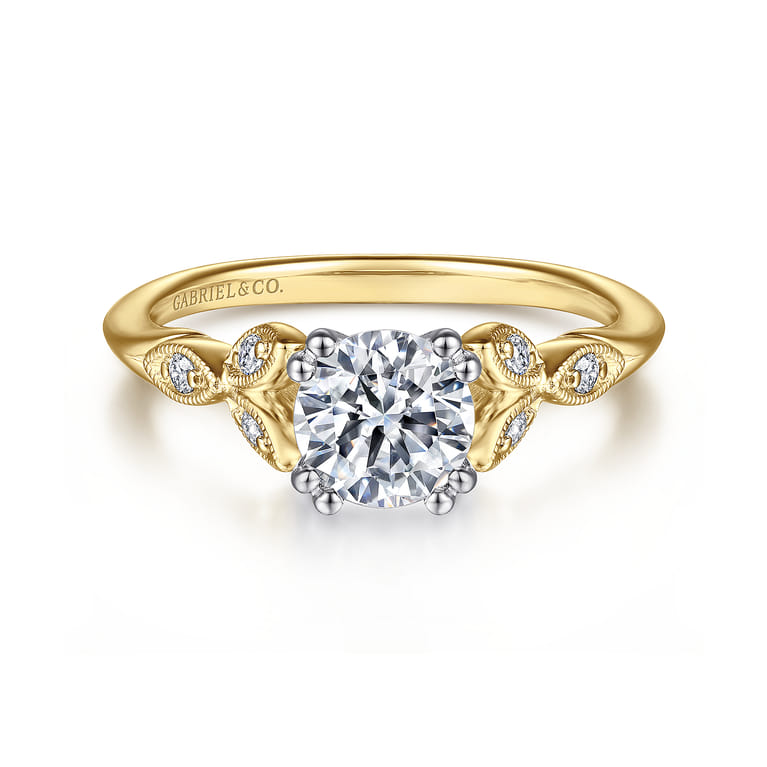 Celia - 14K White-Yellow Gold Round Diamond Engagement Ring - 0.07 ct - Shot 1
