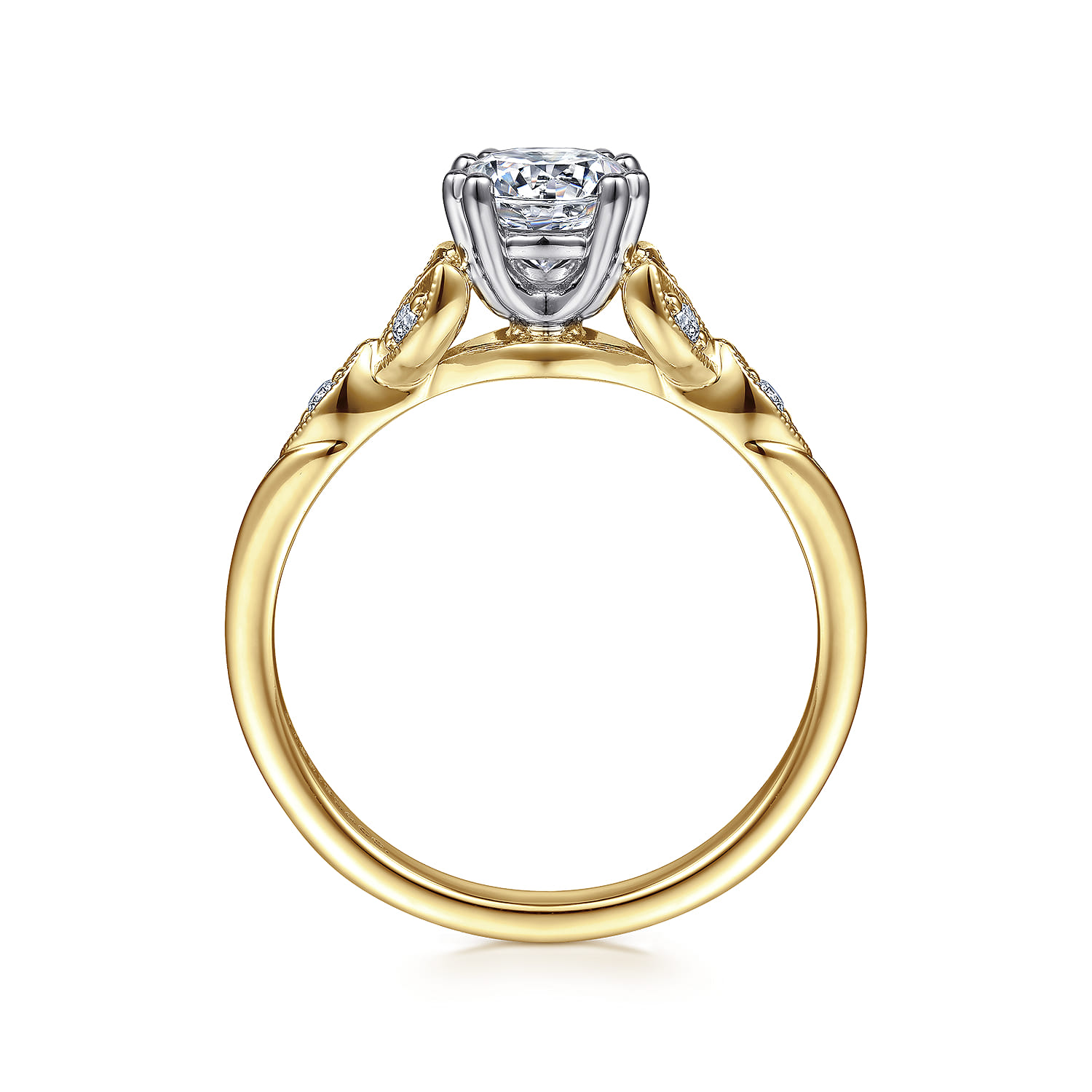 Celia - 14K White-Yellow Gold Round Diamond Engagement Ring - 0.07 ct - Shot 2