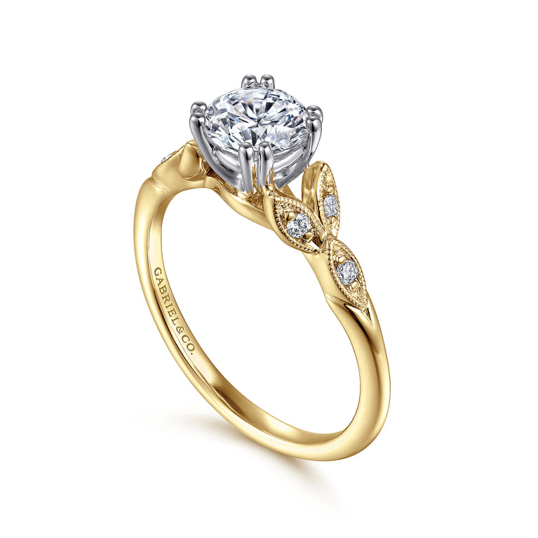 Celia - 14K White-Yellow Gold Round Diamond Engagement Ring - 0.07 ct - Shot 3