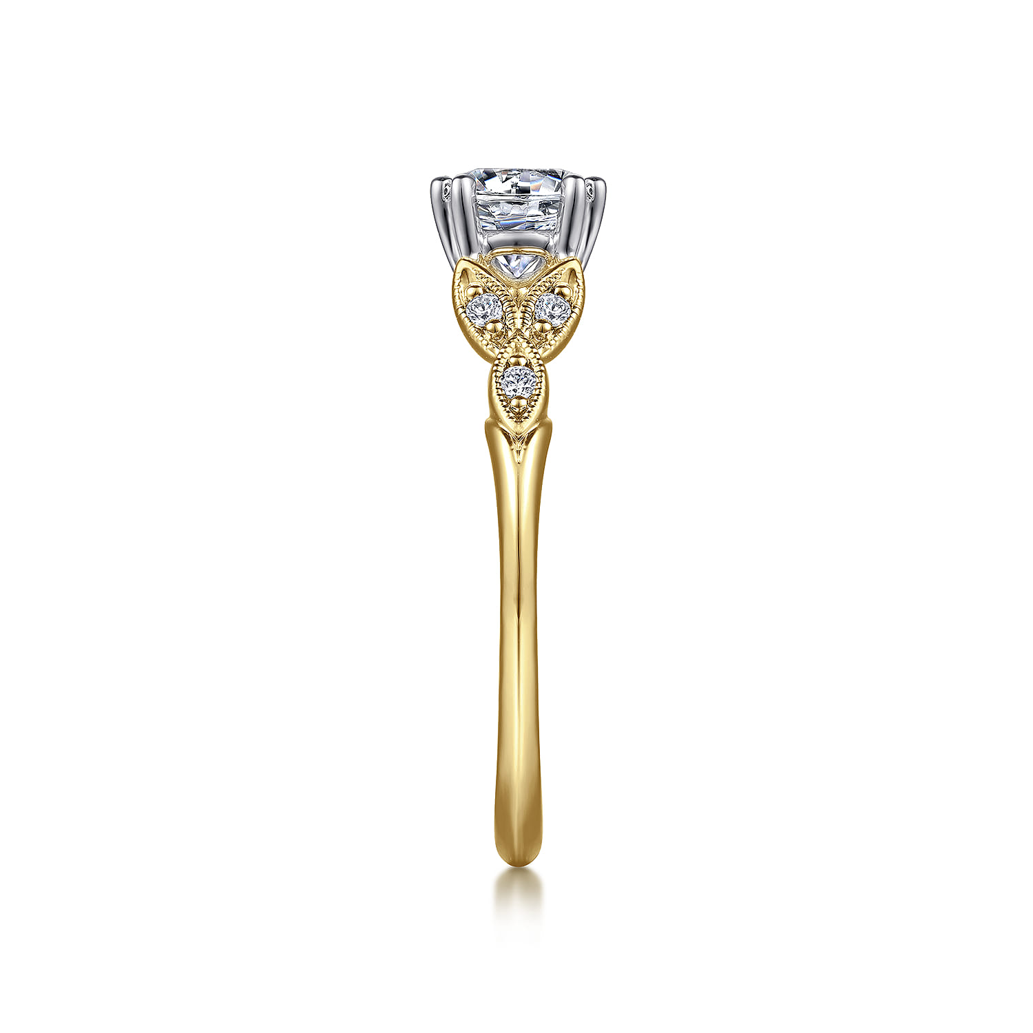 Celia - 14K White-Yellow Gold Round Diamond Engagement Ring - 0.07 ct - Shot 4