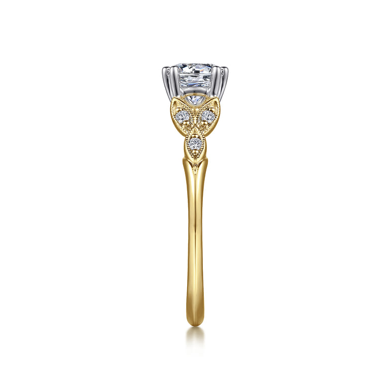 Celia - 14K White-Yellow Gold Round Diamond Engagement Ring - 0.07 ct - Shot 4