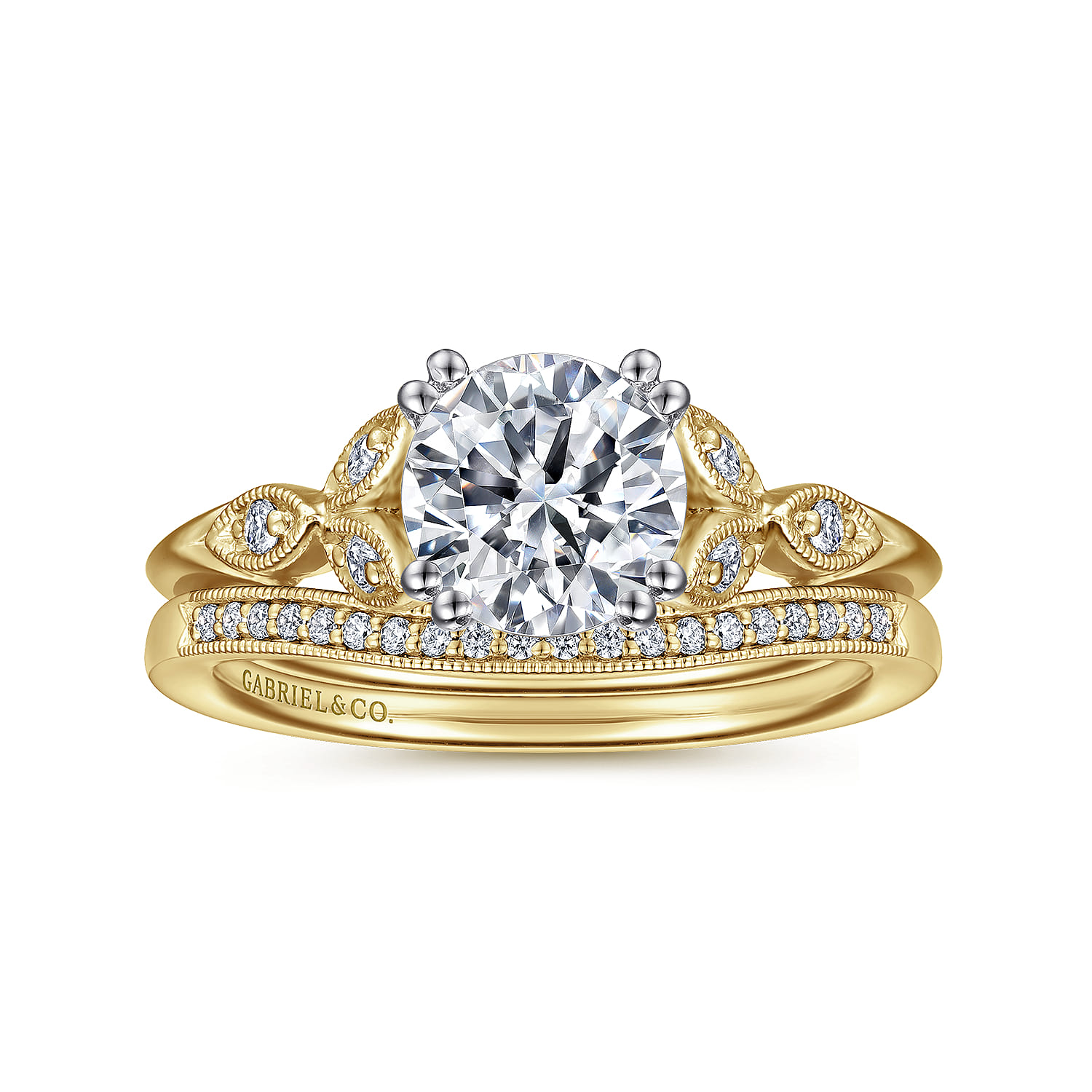 Celia - 14K White-Yellow Gold Round Diamond Engagement Ring - 0.07 ct - Shot 4