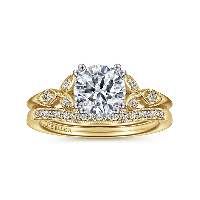 Celia - 14K White-Yellow Gold Round Diamond Engagement Ring - 0.07 ct - Shot 4