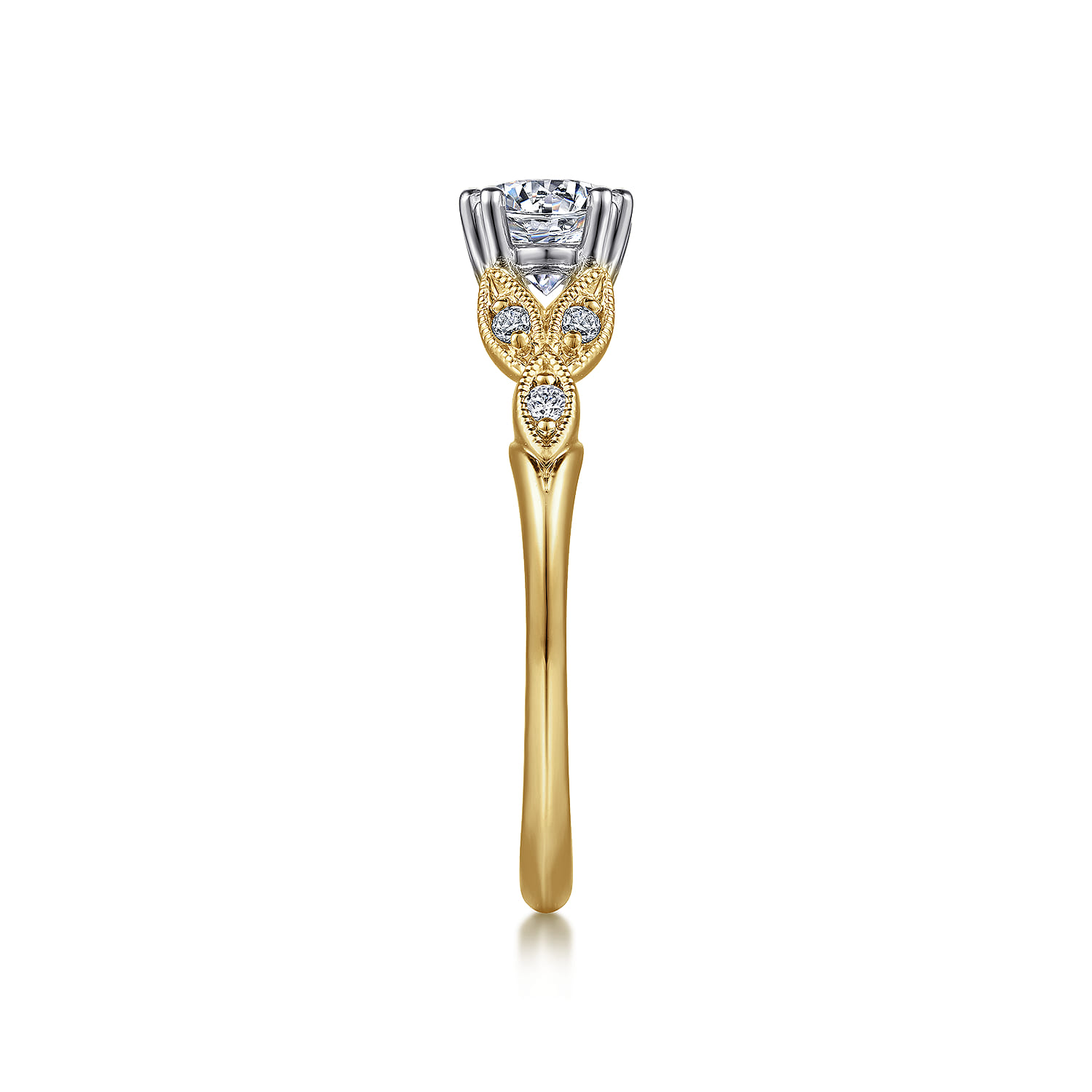 Celia - 14K White-Yellow Gold Round Diamond Engagement Ring - 0.07 ct - Shot 5