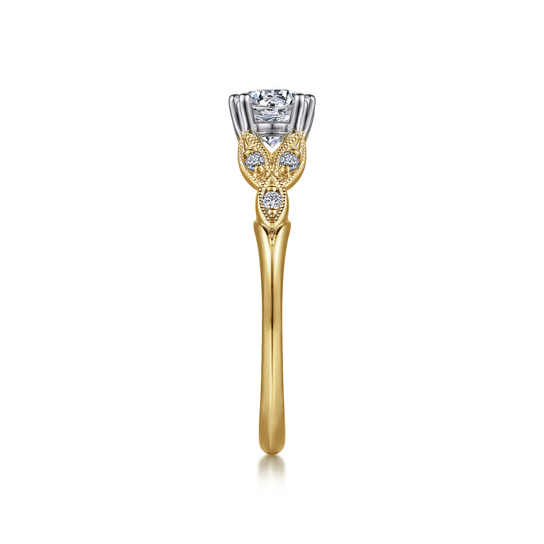 Celia - 14K White-Yellow Gold Round Diamond Engagement Ring - 0.07 ct - Shot 5