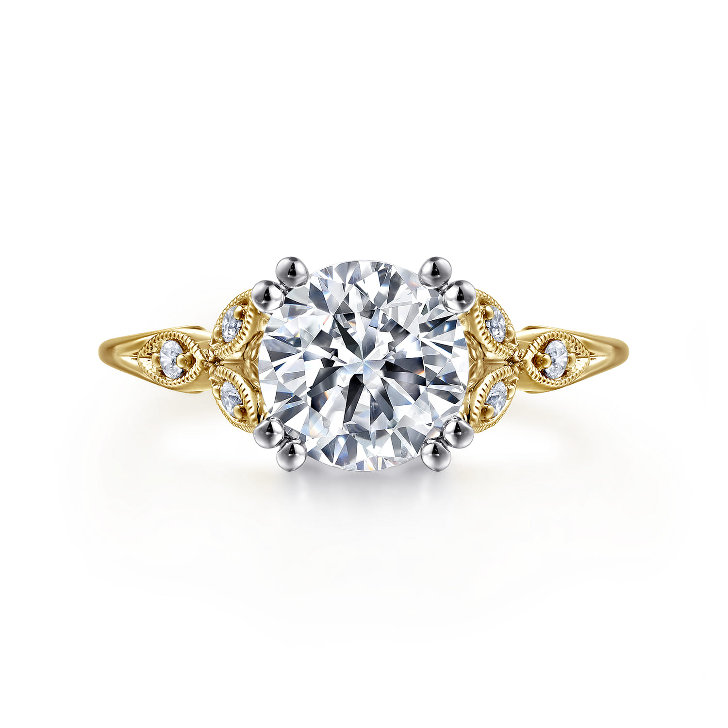 Celia - 14K White-Yellow Gold Round Diamond Engagement Ring - 0.07 ct - Shot 1