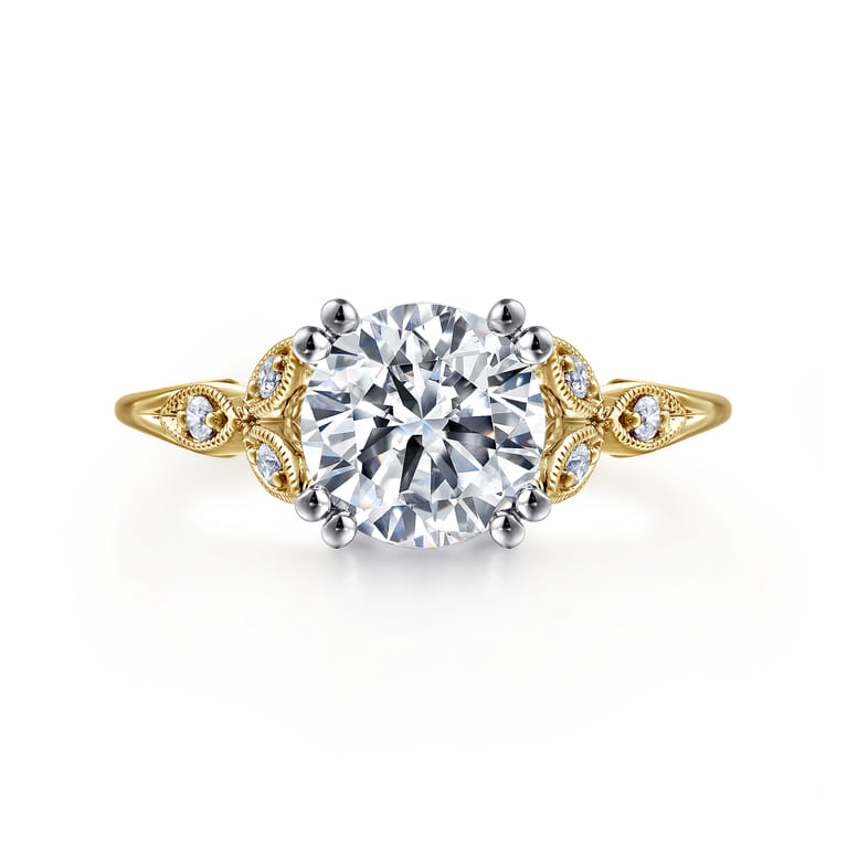 Celia - 14K White-Yellow Gold Round Diamond Engagement Ring - 0.07 ct - Shot 1