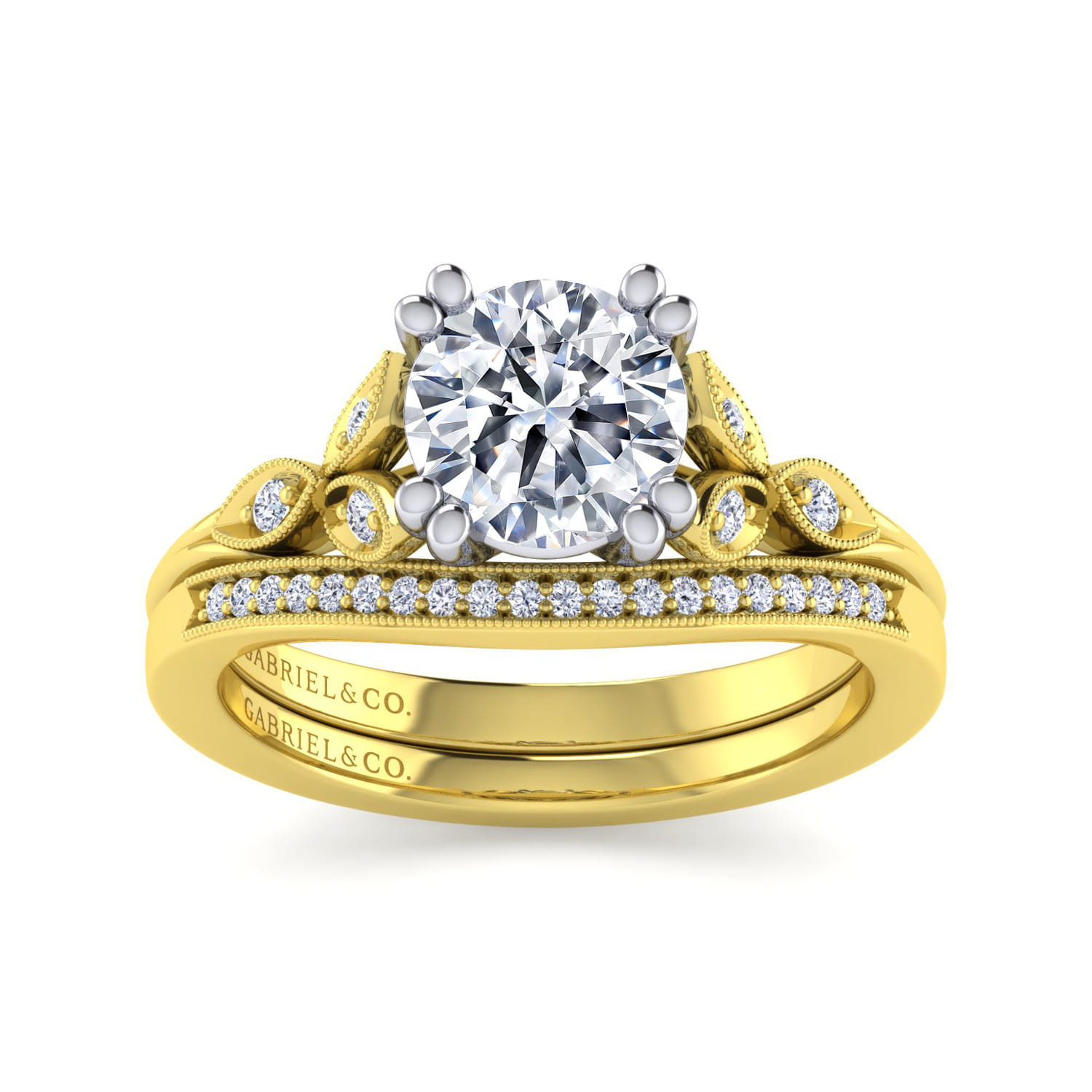 Celia - 14K White-Yellow Gold Round Diamond Engagement Ring - 0.07 ct - Shot 4