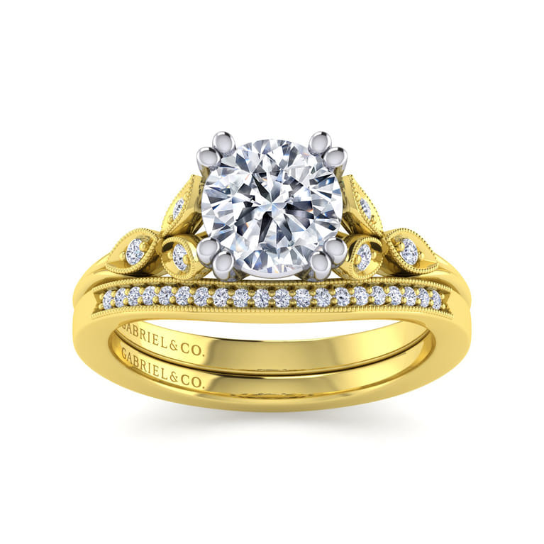 Celia - 14K White-Yellow Gold Round Diamond Engagement Ring - 0.07 ct - Shot 4