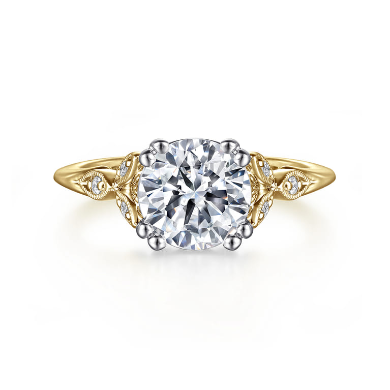 Celia - Vintage Inspired 14K White-Yellow Gold Round Diamond Engagement Ring - 0.07 ct - Shot 1