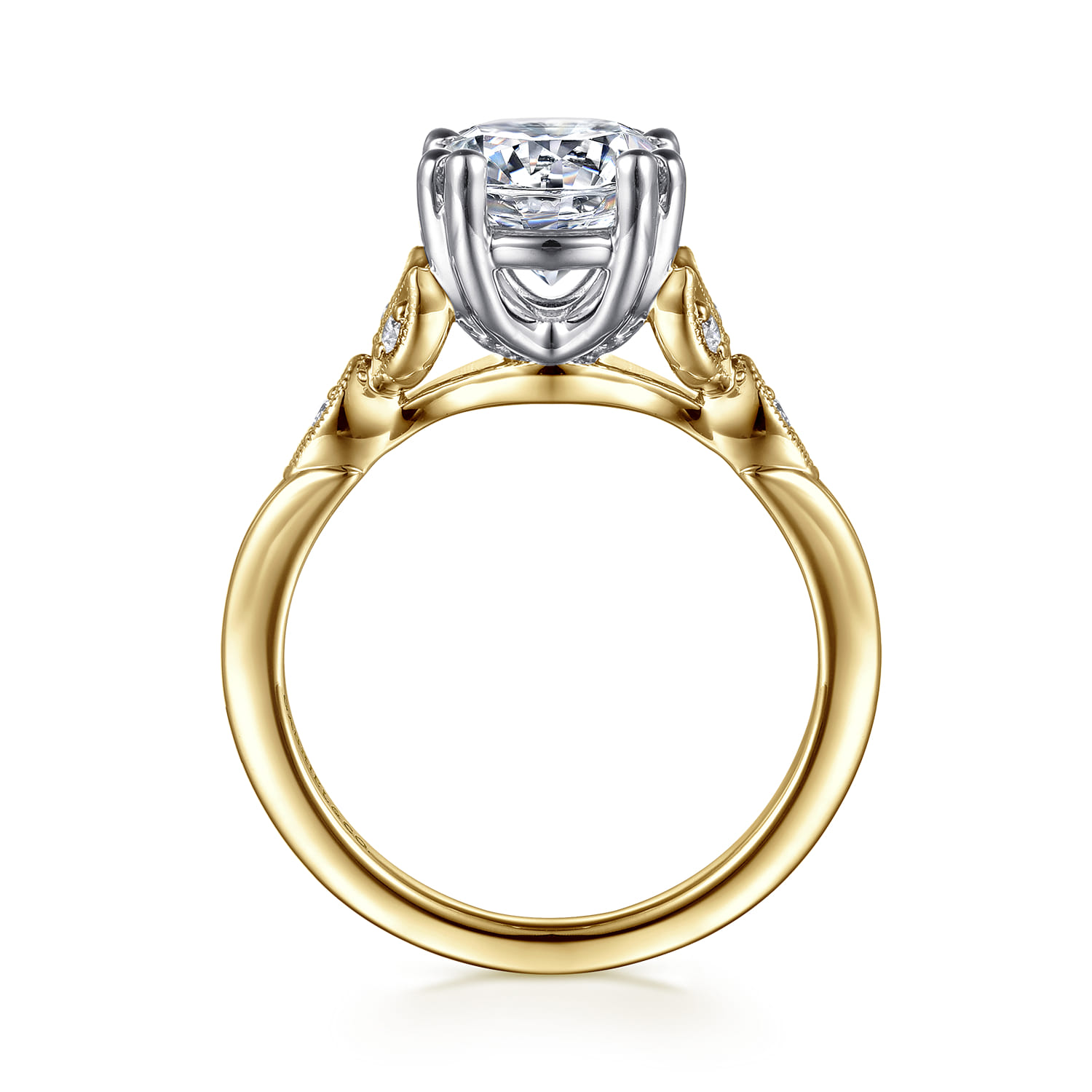 Celia - Vintage Inspired 14K White-Yellow Gold Round Diamond Engagement Ring - 0.07 ct - Shot 2
