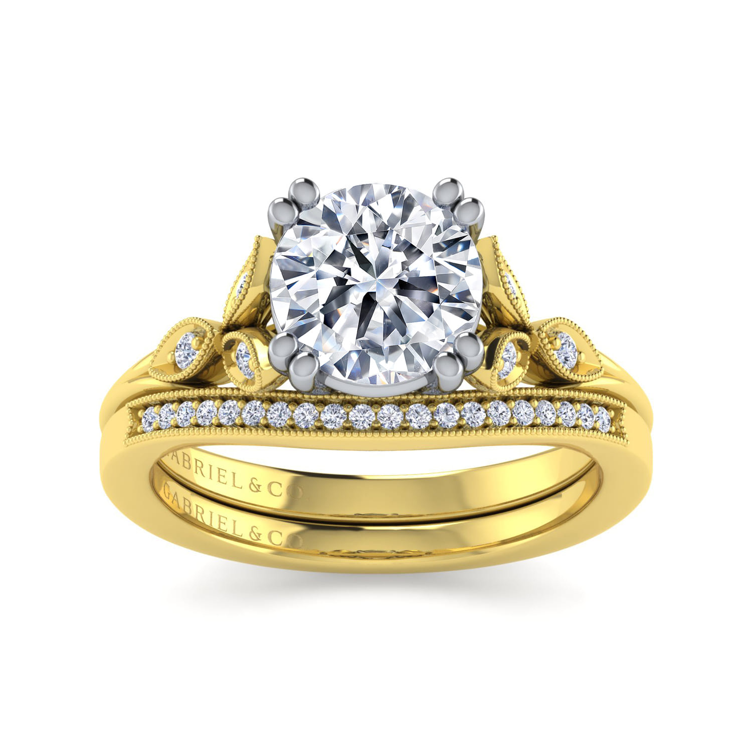 Celia - Vintage Inspired 14K White-Yellow Gold Round Diamond Engagement Ring - 0.07 ct - Shot 4
