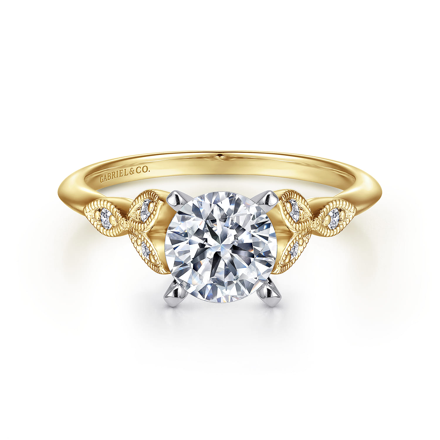 Eliza - Vintage Inspired 14K White-Yellow Gold Split Shank Round Diamond Engagement Ring - 0.07 ct - Shot 1