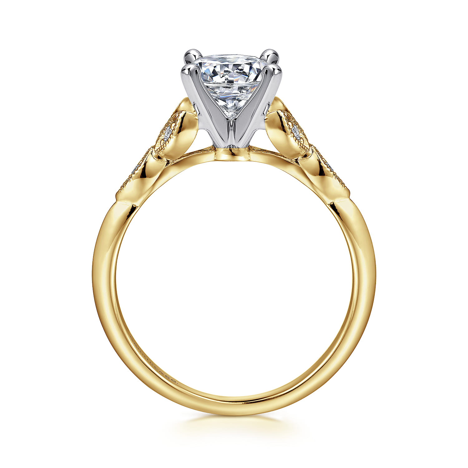 Eliza - Vintage Inspired 14K White-Yellow Gold Split Shank Round Diamond Engagement Ring - 0.07 ct - Shot 2