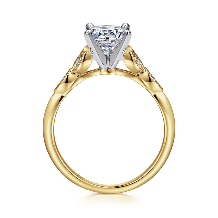Eliza - Vintage Inspired 14K White-Yellow Gold Split Shank Round Diamond Engagement Ring - 0.07 ct - Shot 2