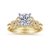 Eliza - Vintage Inspired 14K White-Yellow Gold Split Shank Round Diamond Engagement Ring - 0.07 ct
