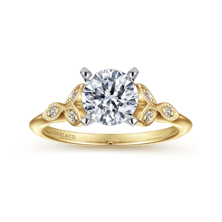 Eliza - Vintage Inspired 14K White-Yellow Gold Split Shank Round Diamond Engagement Ring - 0.07 ct - Shot 5
