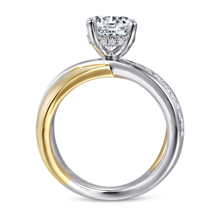 Betty - 14K White-Yellow Gold Round Split Shank Hidden Halo Diamond Engagement Ring - 0.75 ct - Shot 2