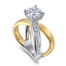 Betty - 14K White-Yellow Gold Round Split Shank Hidden Halo Diamond Engagement Ring - 0.75 ct