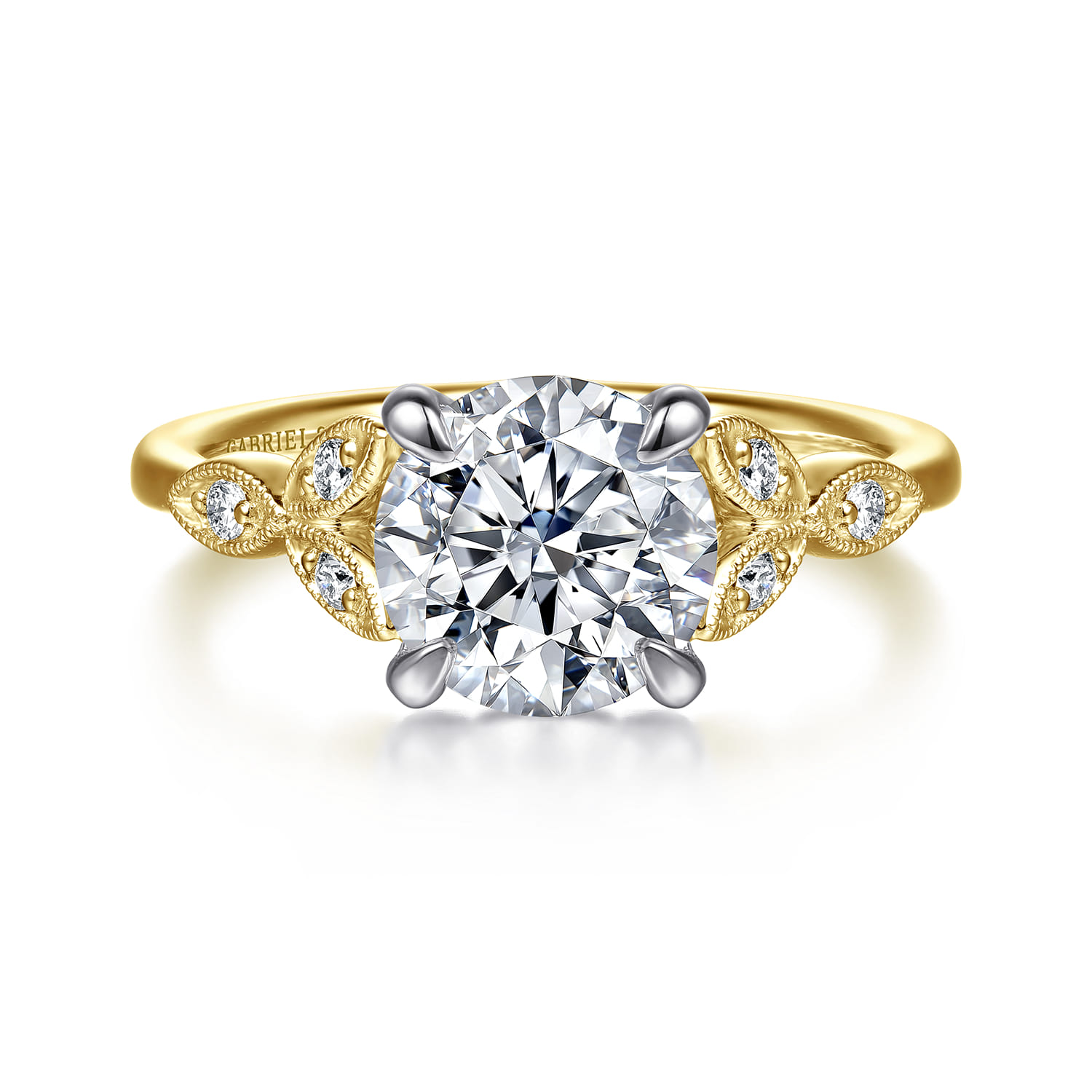 Brigida - Vintage Inspired 14K White-Yellow Gold Round Diamond Engagement Ring - 0.15 ct - Shot 1