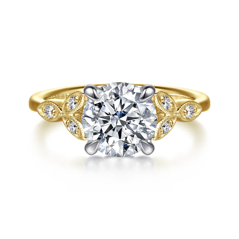 Brigida - Vintage Inspired 14K White-Yellow Gold Round Diamond Engagement Ring - 0.15 ct - Shot 1