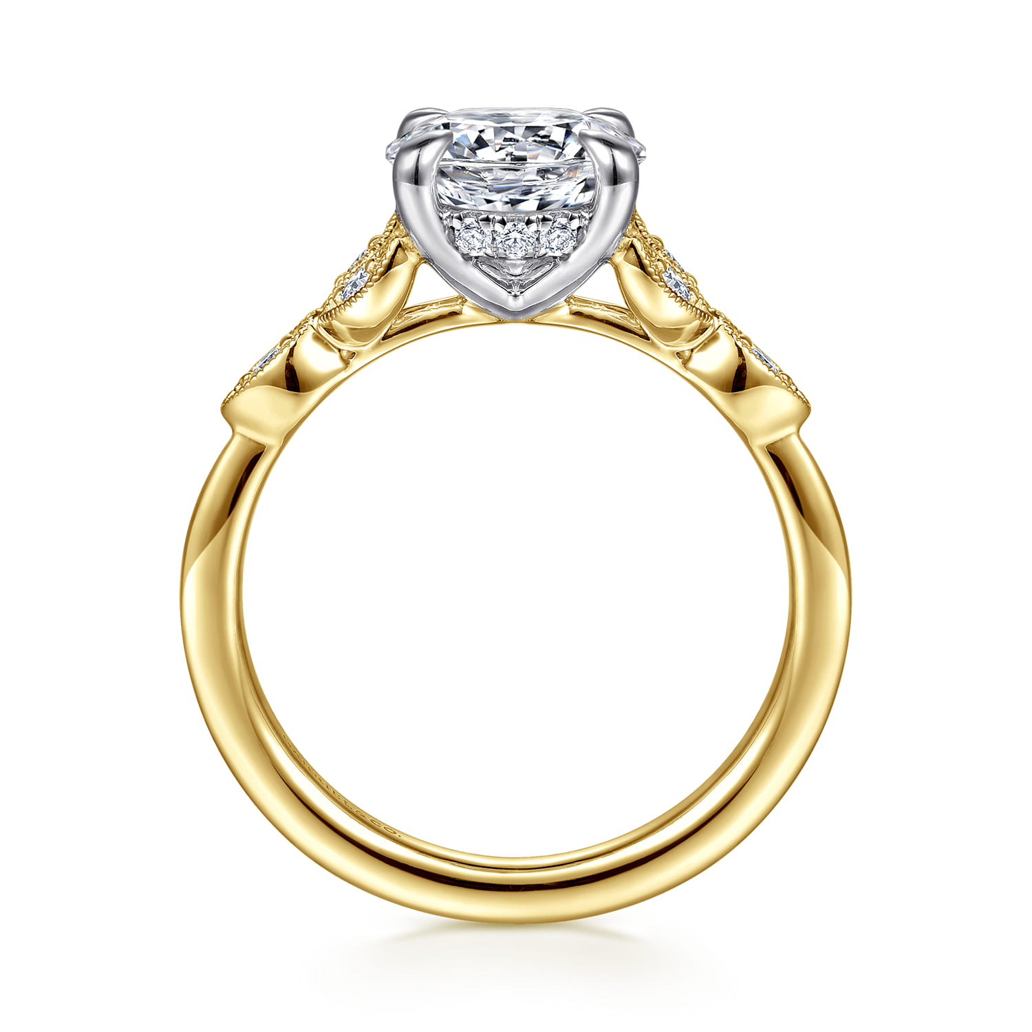 Brigida - Vintage Inspired 14K White-Yellow Gold Round Diamond Engagement Ring - 0.15 ct - Shot 2