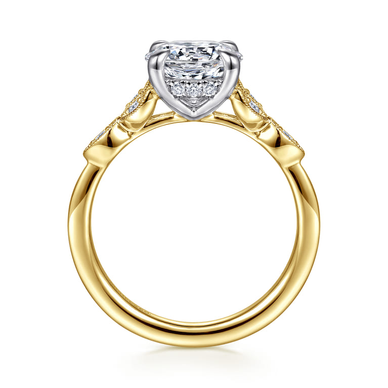 Brigida - Vintage Inspired 14K White-Yellow Gold Round Diamond Engagement Ring - 0.15 ct - Shot 2
