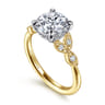 Brigida - Vintage Inspired 14K White-Yellow Gold Round Diamond Engagement Ring - 0.15 ct