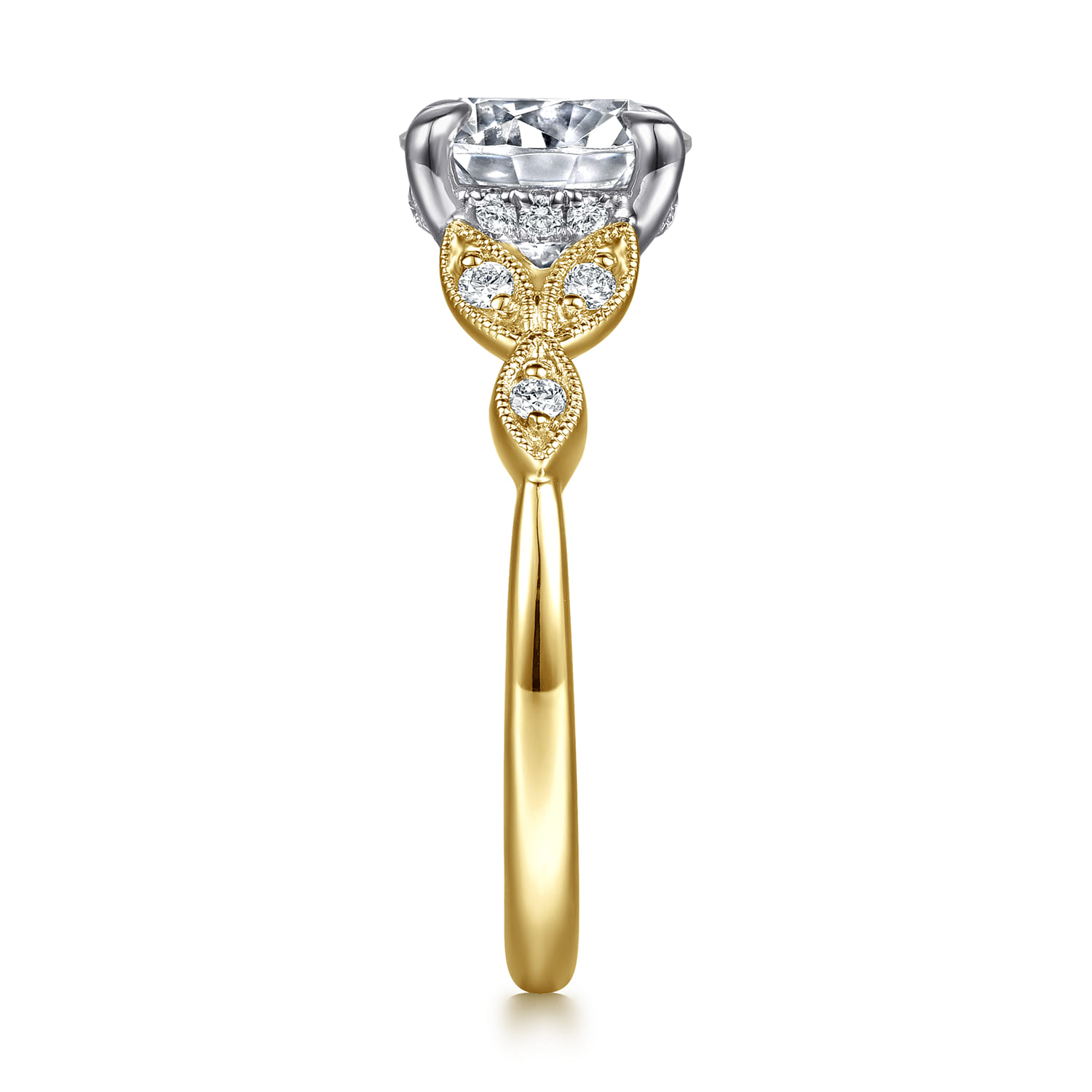 Brigida - Vintage Inspired 14K White-Yellow Gold Round Diamond Engagement Ring - 0.15 ct - Shot 5